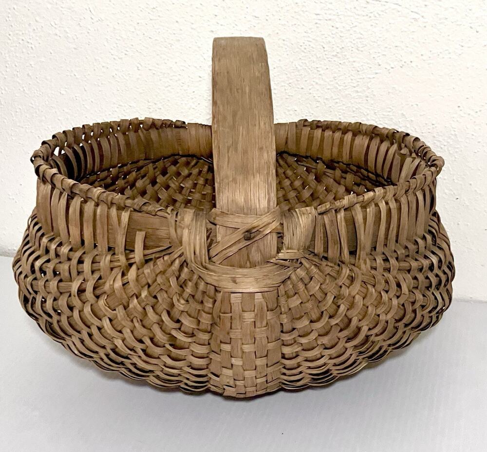 Antique Splint Oak Wood Buttocks Egg Basket Large 13 In Vintage Appalachia Folk